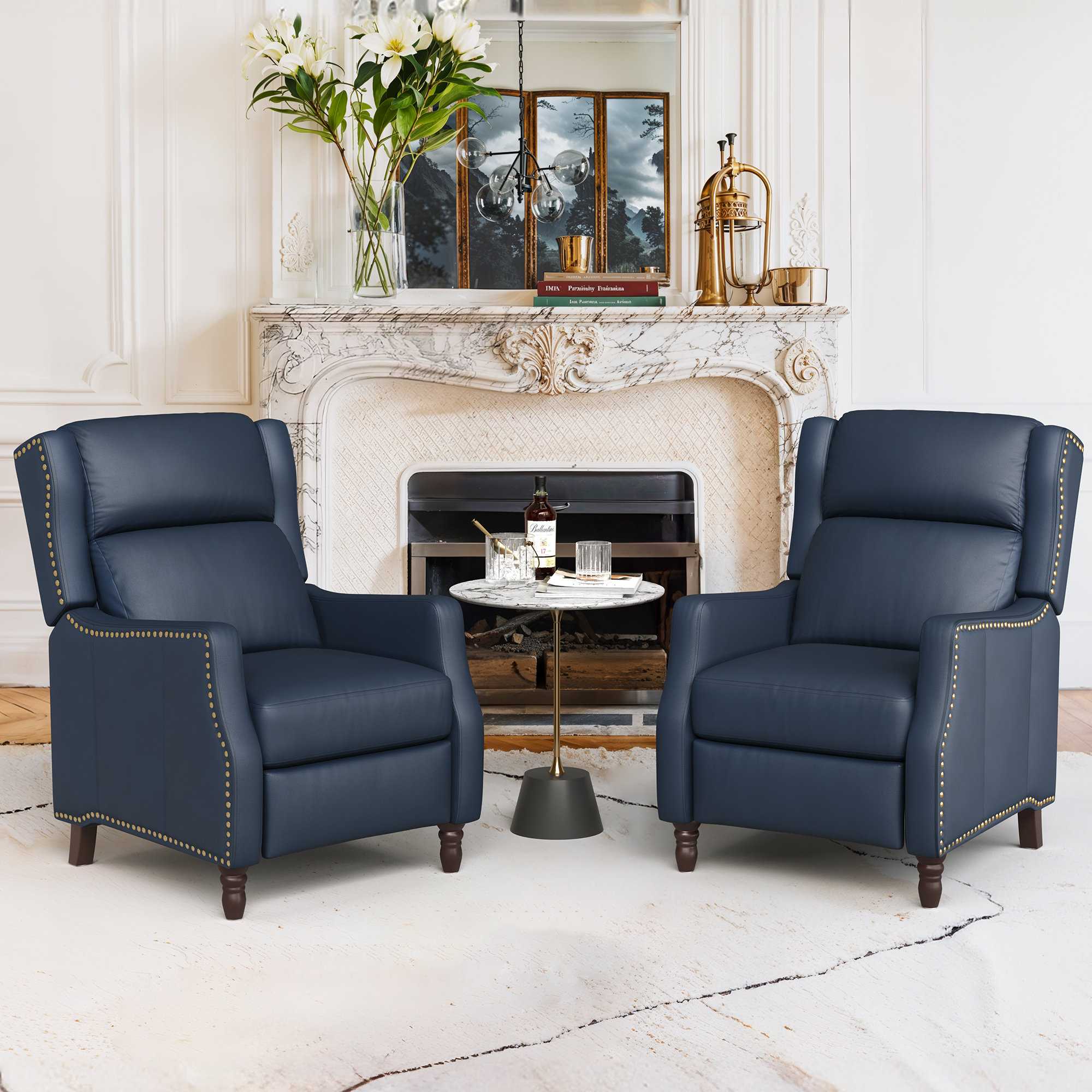 LIBERTY LONDON LEONTINE テーブルクロス ネイビー Alcott Hill® Doersten Lange Genuine Leather Recliner (Set of 2